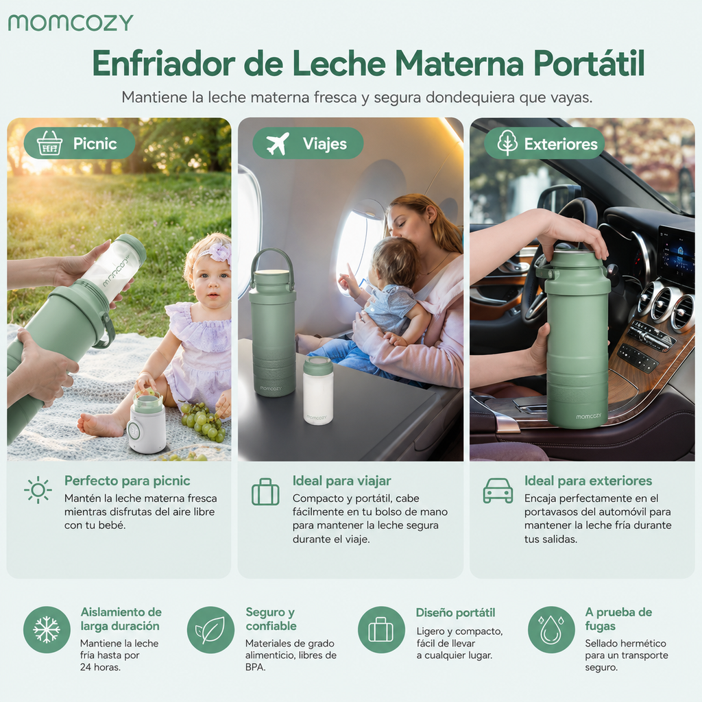 Termo Cooler Portatil Enfriador Para Leche Materna Verde Momcozy