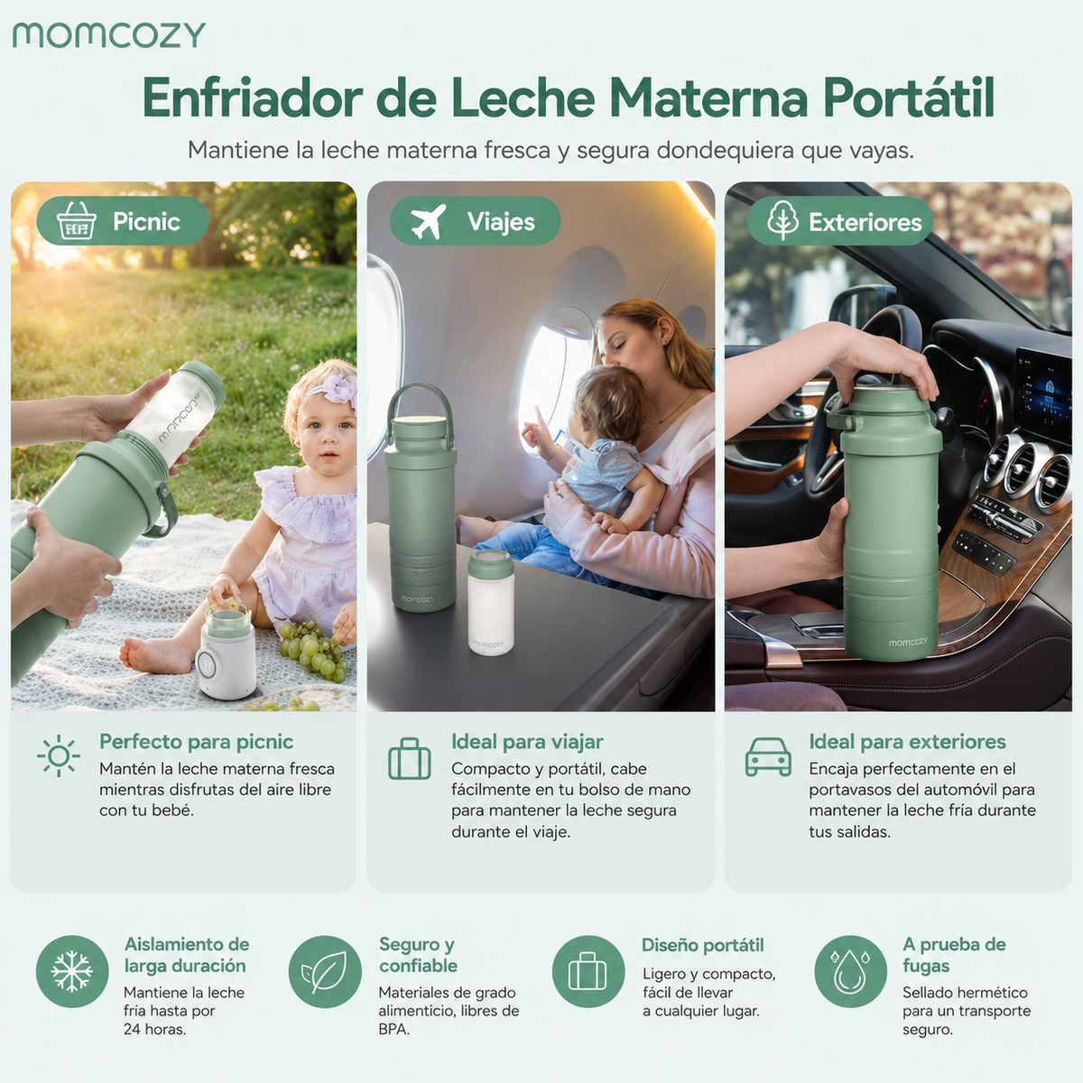 Termo Cooler Portatil Enfriador Para Leche Materna Verde Momcozy