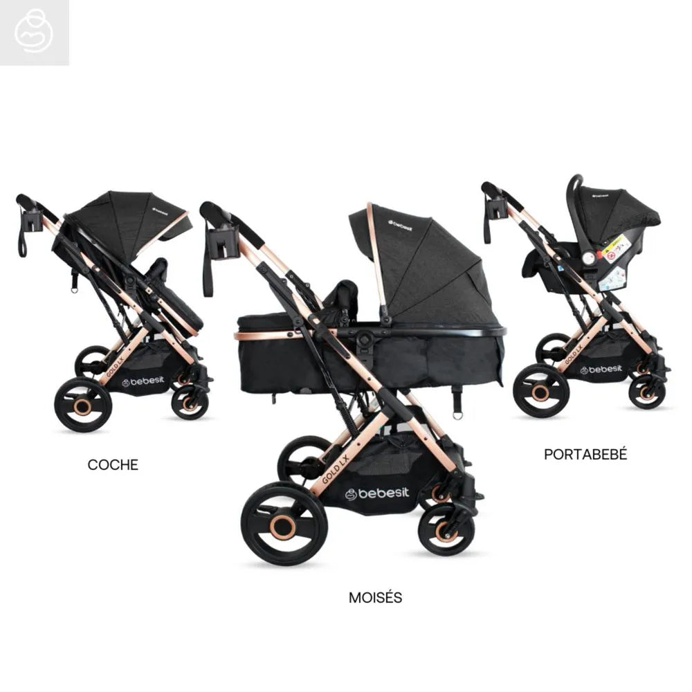 Coche Moisés Con Porta Bebé Gold LX Negro Bebesit Uso