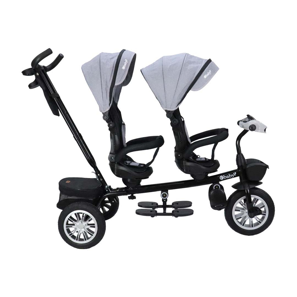 Triciclo Paseador Gemelar Lazzo Duo Gris Ebaby PERFIL