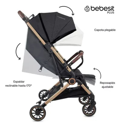 Coche Maleta Con Porta Bebé Micro Negro Bebesit  Uso
