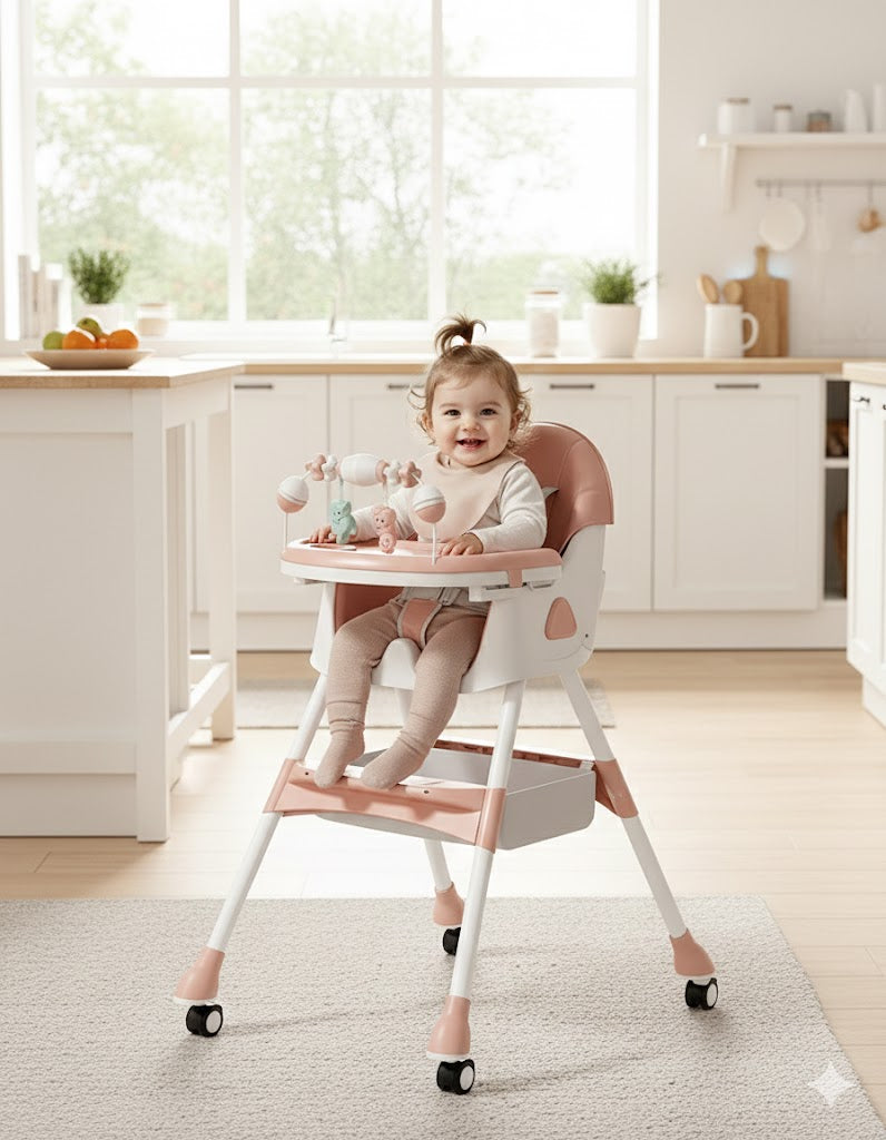 Comedor para Bebé con Barra de Juegos – Ajustable, Seguro y Plegable